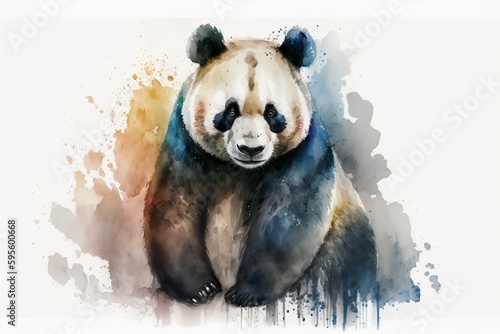 Watercolor panda illustration white background,Generative AI