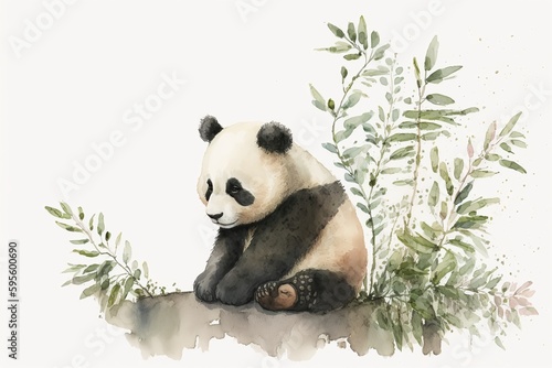 Watercolor panda illustration white background,Generative AI
