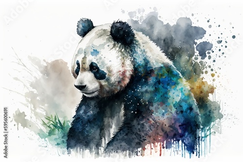 Watercolor panda illustration white background,Generative AI