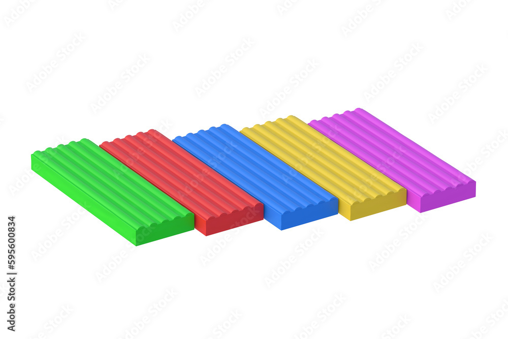 Fototapeta premium Row of plasticine isolated on white background. Modeling clay. 3d render
