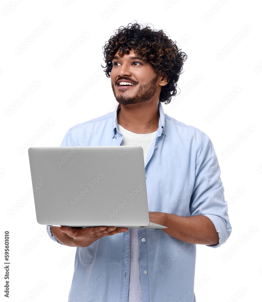 Smiling man with laptop on white background Smiling man with laptop on white background