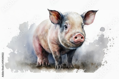 Watercolor pig illustration white background,Generative AI