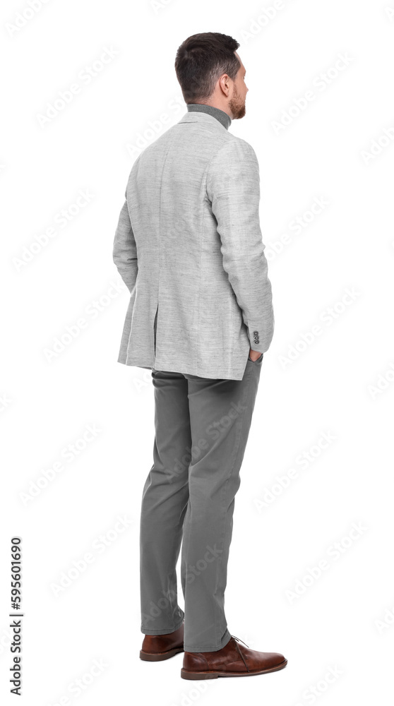 Fototapeta premium Businessman in suit standing on white background