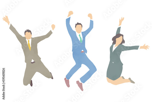 ジャンプして喜ぶ会社員の人物イラストセット