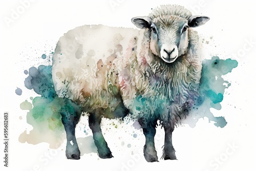 Watercolor sheep illustration white background,Generative AI