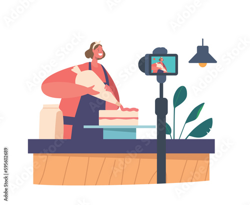 Pastry Chef, Food Blogger or Influencer Female Character Produces Delectable Baked Goods, Cakes, Desserts