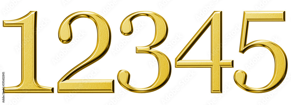 3d luxury gold letter 1, 2, 3, 4, 5