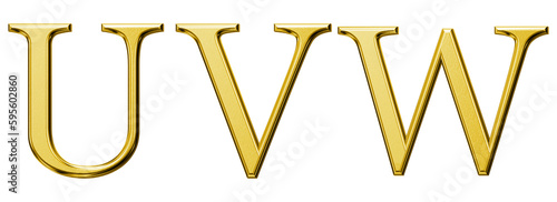 3d luxury gold letter U, V, W photo