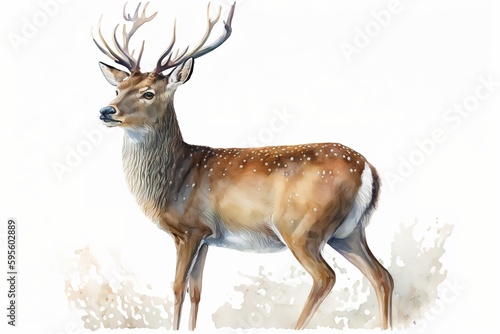 Watercolor sika deer illustration white background,Generative AI