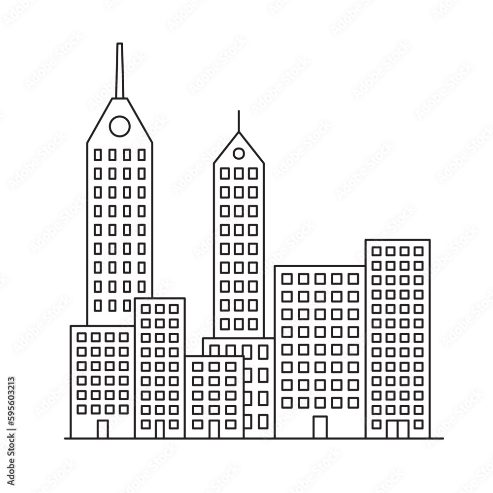 City vector linear icon. Buildings flat sign design. Building symbol isolated pictogram. Real estate UX UI icon symbol outline sign 