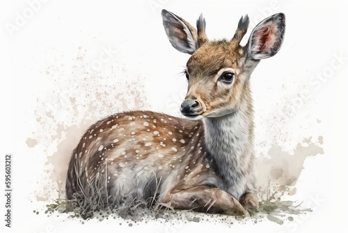 Watercolor sika deer illustration white background,Generative AI © simon