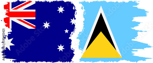 Saint Lucia and Australia grunge flags connection vector