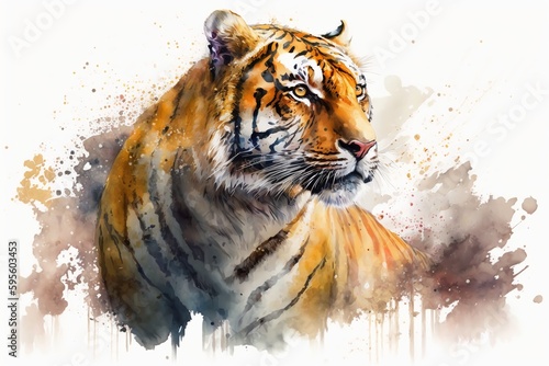 Watercolor tiger illustration white background,Generative AI