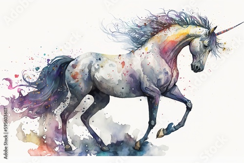Watercolor unicorn illustration white background Generative AI