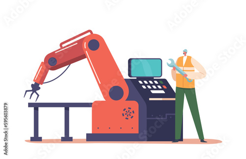 Worker Designs Engineering Control System For Production Line, Includes Sensors, Software, And Hardware Integration