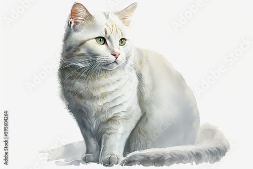 Watercolor white cat illustration white background,Generative AI
