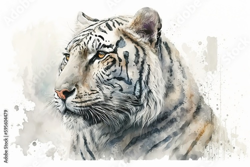Wallpaper Mural Watercolor white tiger illustration white background,Generative AI Torontodigital.ca