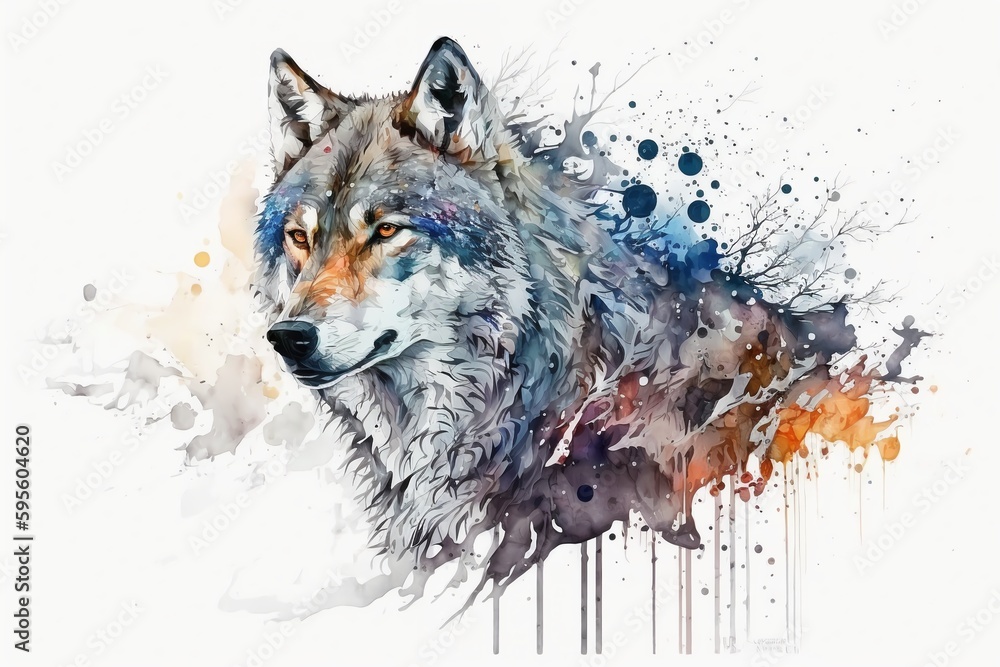 custom made wallpaper toronto digitalWatercolor white wolf illustration white background,Generative AI