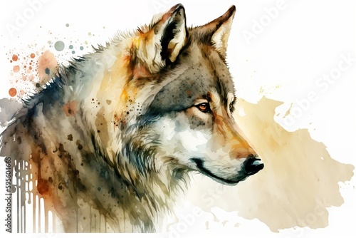 Wallpaper Mural Watercolor white wolf illustration white background,Generative AI Torontodigital.ca