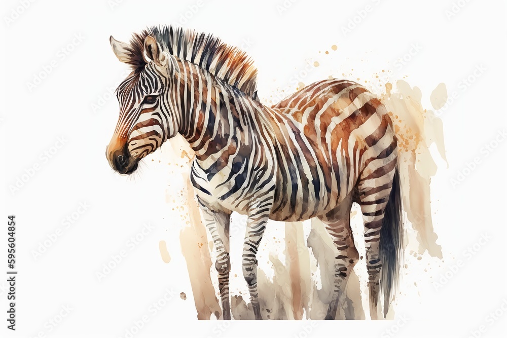 Fototapeta premium Watercolor zebra illustration white background,Generative AI