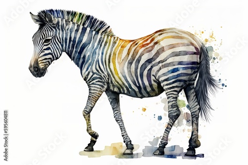 Watercolor zebra illustration white background Generative AI
