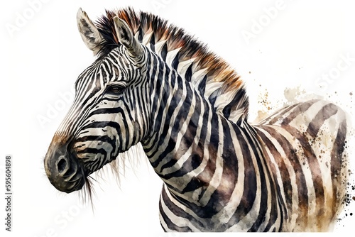 Watercolor zebra illustration white background Generative AI