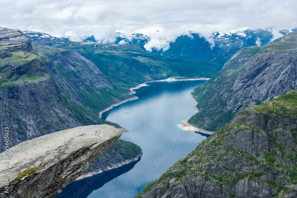 The amazing Trolltunga scenic spot,  famous rock formation in Norway