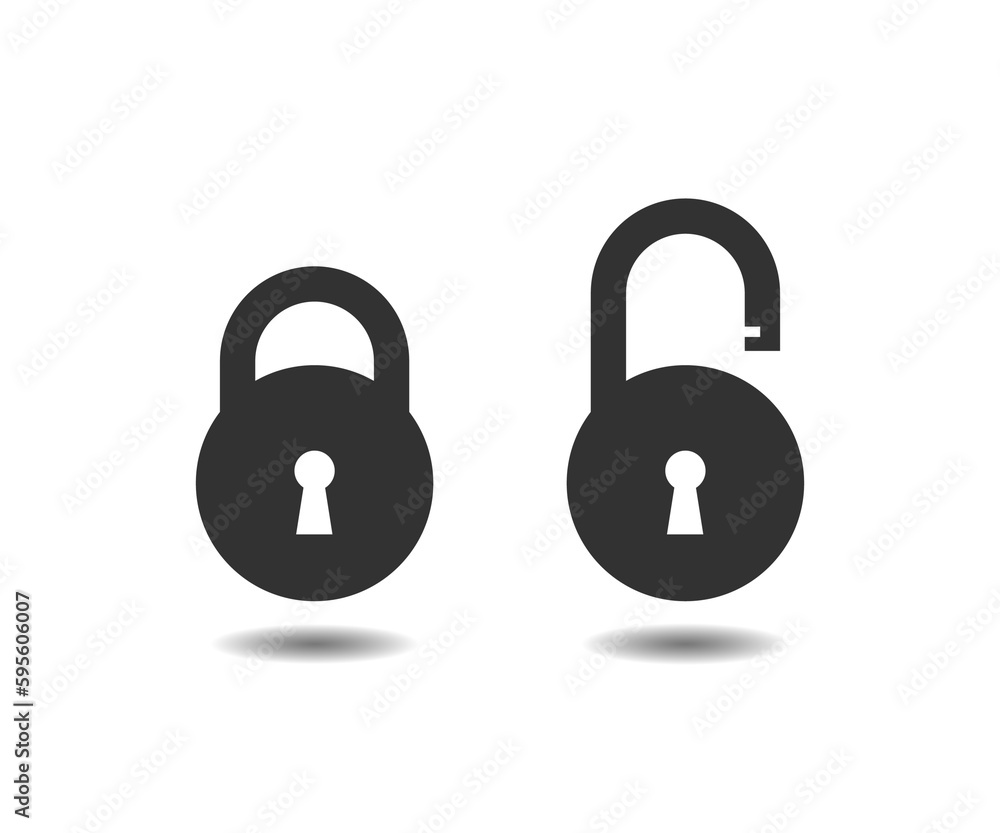 Locked and unlocked vector icon on white background Locked and unlocked vector icon on white background