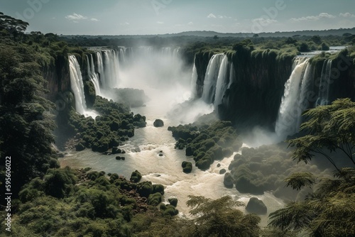 Iguazu Falls viewed from Argentina side near Southern Brazil  South America. Generative AI
