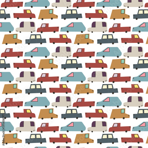Seamless Pattern of various kinds of Funny Cars, Traffic jam background filled with lots of cars photo