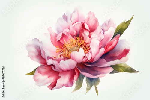Watercolor isolated peony   blossom front for wedding  invitation  valentine cards   prints. Generative AI