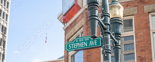 Vászonkép Stephen Avenue Street Sign in downtown Calgary Alberta