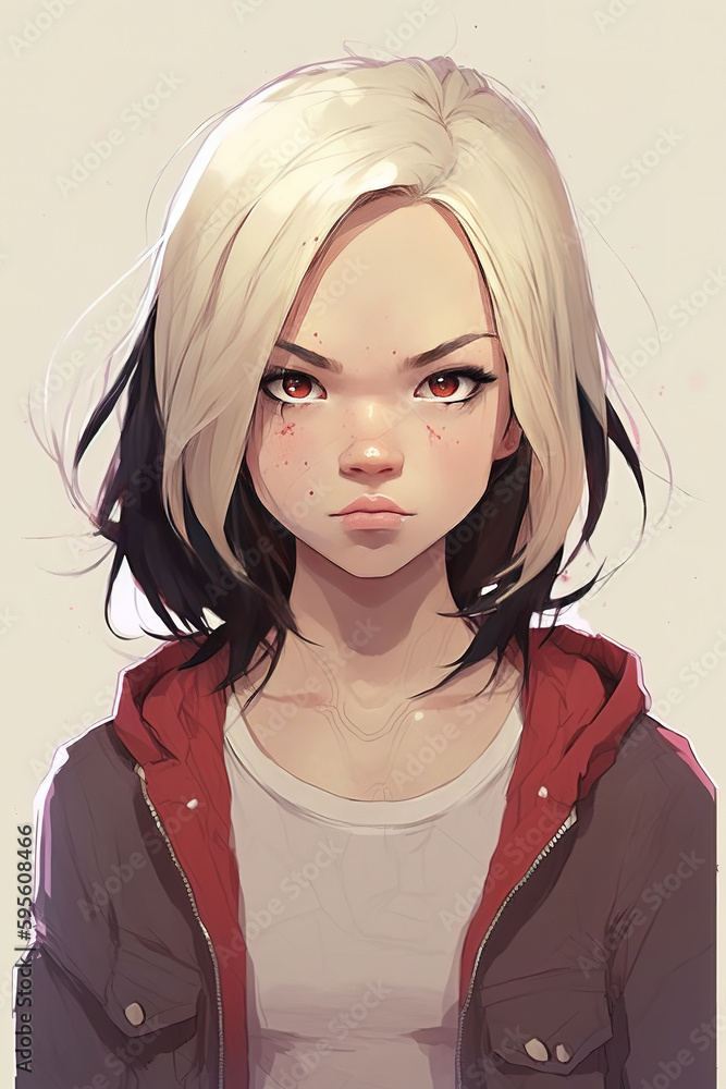 a beautiful portrait of an amazing looking anime girl with blonde and black hair, modern cool dress, generative ai technology a beautiful portrait of an amazing looking anime girl with blonde and black hair, modern cool dress, generative ai technology