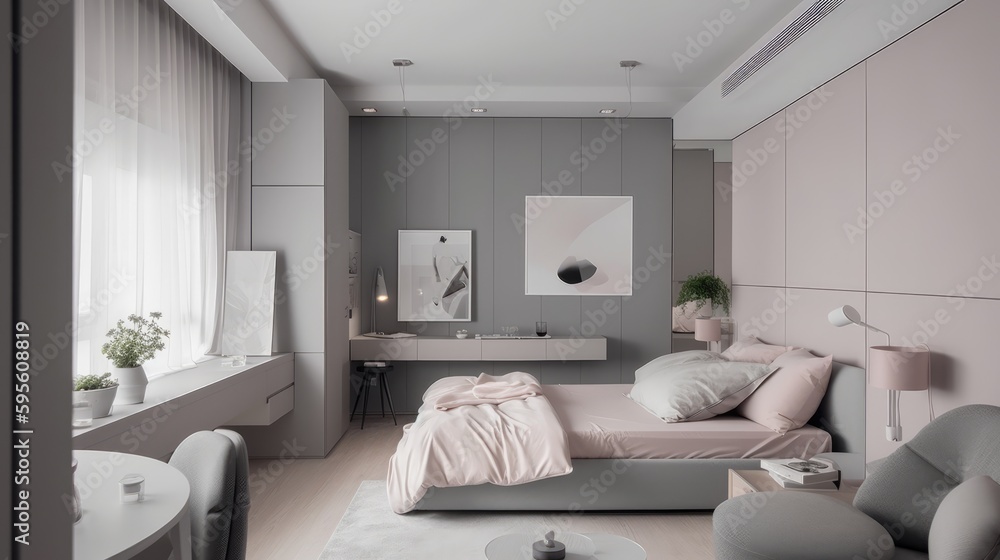 Bedroom Design, Spatial Photography, Interior Design, Modern and Elegant Style, Soft Shadows, Tranquil Atmosphere, Generative AI Illustration Bedroom Design, Spatial Photography, Interior Design, Modern and Elegant Style, Soft Shadows, Tranquil Atmosphere, Generative AI Illustration