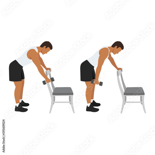 Man doing bent over dumbbell shoulder pendulums or swings exercise.