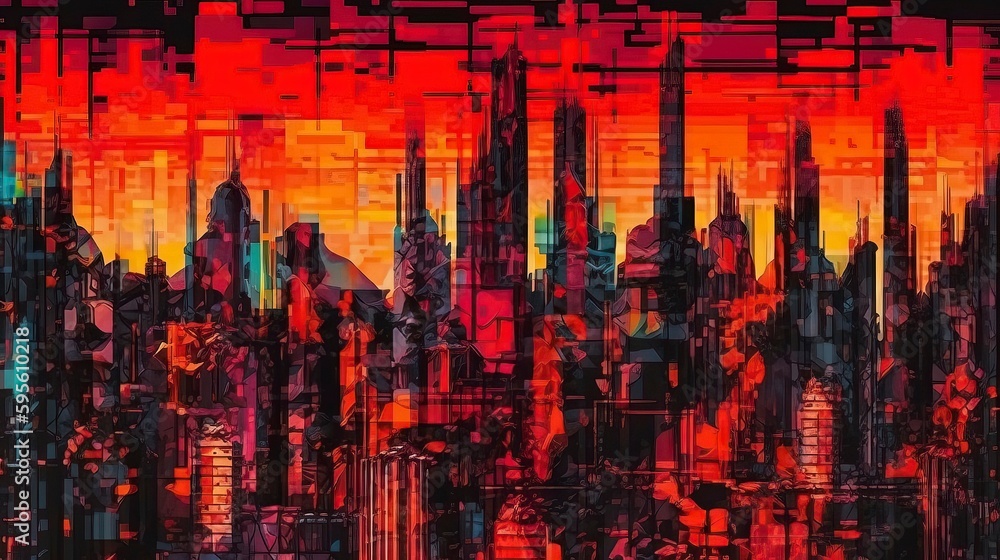  Science Fiction Futuristic Cyberpunk Neon Night City Street  illustration Concept. generative Ai
