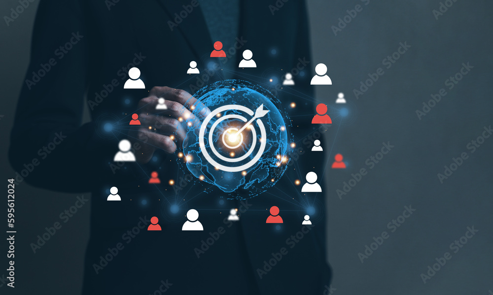Population sampling for business research, concept. marketing goals, customer care services, customer relationship management (CRM), market segmentation, big data discovery, access personal data - obrazy, fototapety, plakaty 