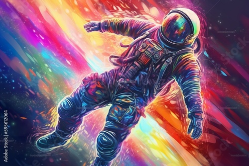 Cyber Astronaut: Futuristic Anime Hero Floating in Space, sky, cyborg, anime, astronaut, full body, floating, space, futuristic, hero, technology, digital art, science fiction,
