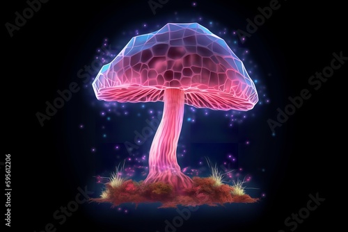 Glowing Pink Mycelium: Translucent Mushroom in Enchanted Forest, mycelium, pink, translucent, glowing, mushroom, enchanted forest, nature, ecology, organic,