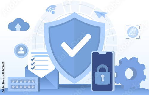 Data protection concept. Personal information safety and security, account protect. Authentication and identity to access data. Flat vector illustration.