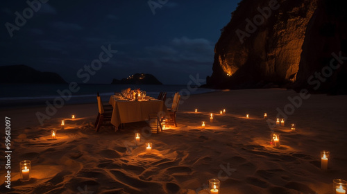 Romantic Candlelit Dinner on a Secluded Beach with Soft Sands