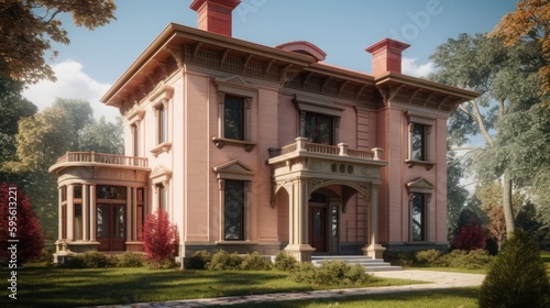 Italianate house exterior house design in daytime golden hour generative ai