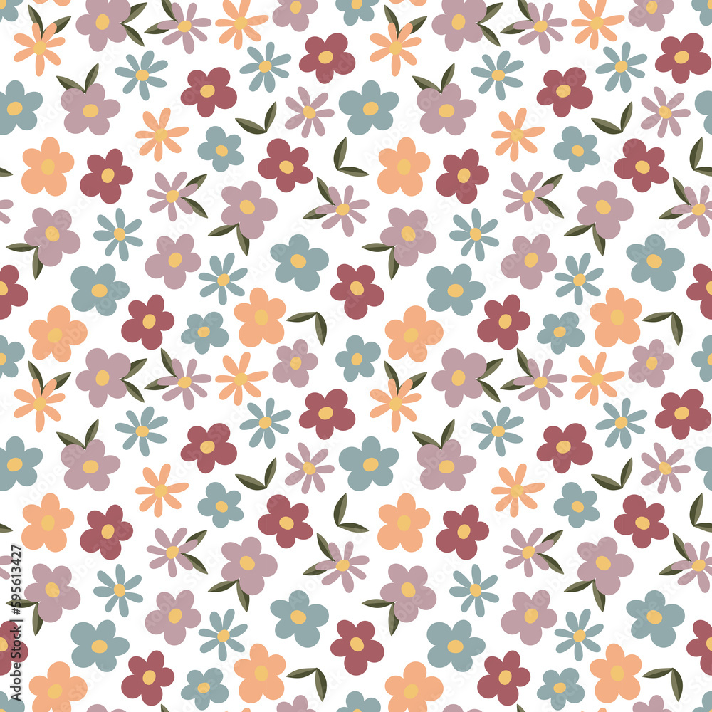 Seamless flower pattern, Summer flowers print, Floral background, Garden ornament, Blossom wallpaper, Botanical design, Small flowers scattered over background