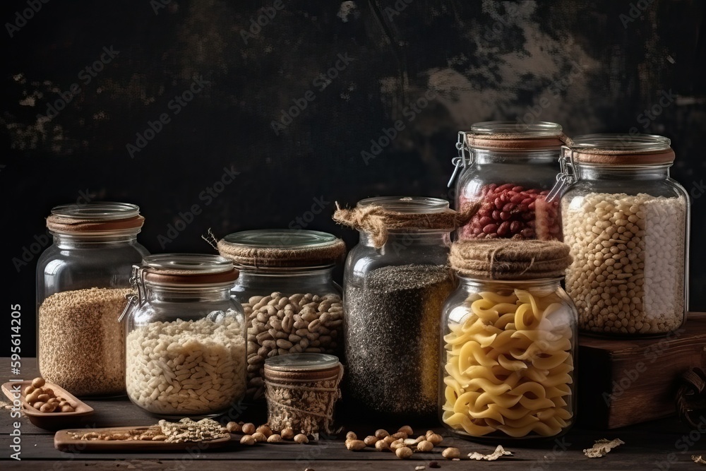 Assortment of uncooked grains cereals and pasta (Ai generated) Assortment of uncooked grains cereals and pasta (Ai generated)