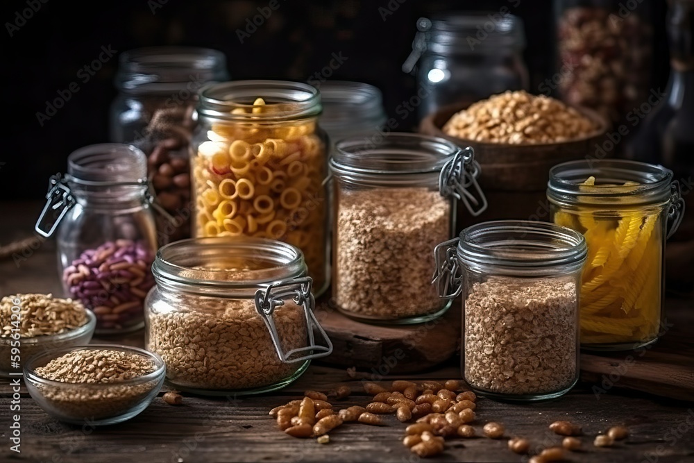 Assortment of uncooked grains cereals and pasta (Ai generated) Assortment of uncooked grains cereals and pasta (Ai generated)