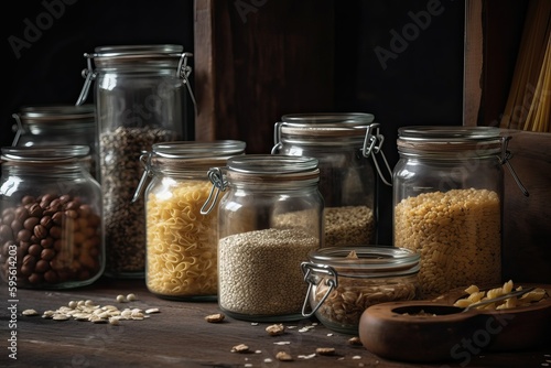 Assortment of uncooked grains cereals and pasta (Ai generated)