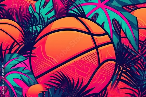 Basketball pop art, collage style in neon bold