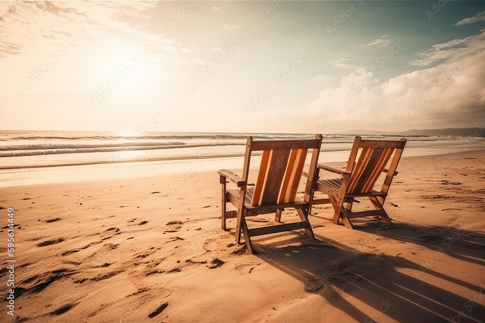 Chairs on the sandy beach (Ai generated)