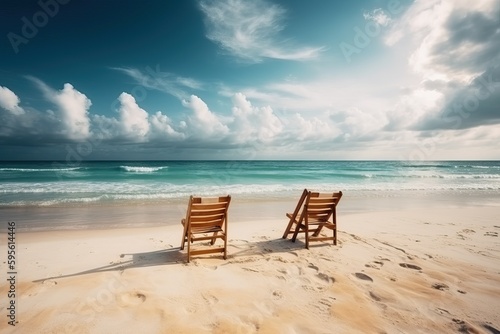 Chairs on the sandy beach (Ai generated) © thesweetsheep