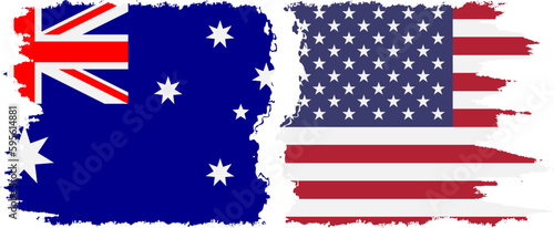 United States and Australia grunge flags connection vector